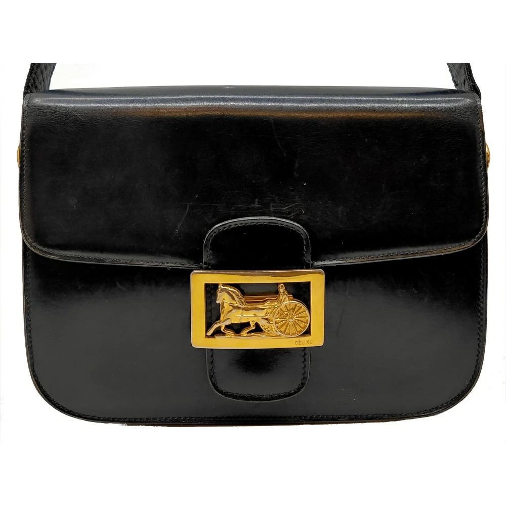 CELINE Carriage Shoulder Bag Leather Black